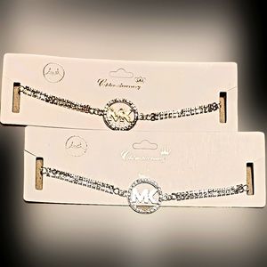 NWT 2-BAND RHINESTONE ENCRUSTED MK CHOKER NECKLACE: GOLD OR SILVER!